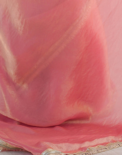 Ready To Wear Coral Pink Shimmer Gota Lace Saree