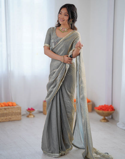 Ready To Wear Grey Shimmer Gota Lace Saree