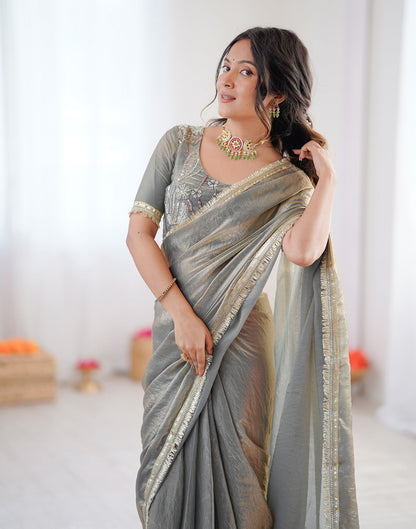 Ready To Wear Grey Shimmer Gota Lace Saree