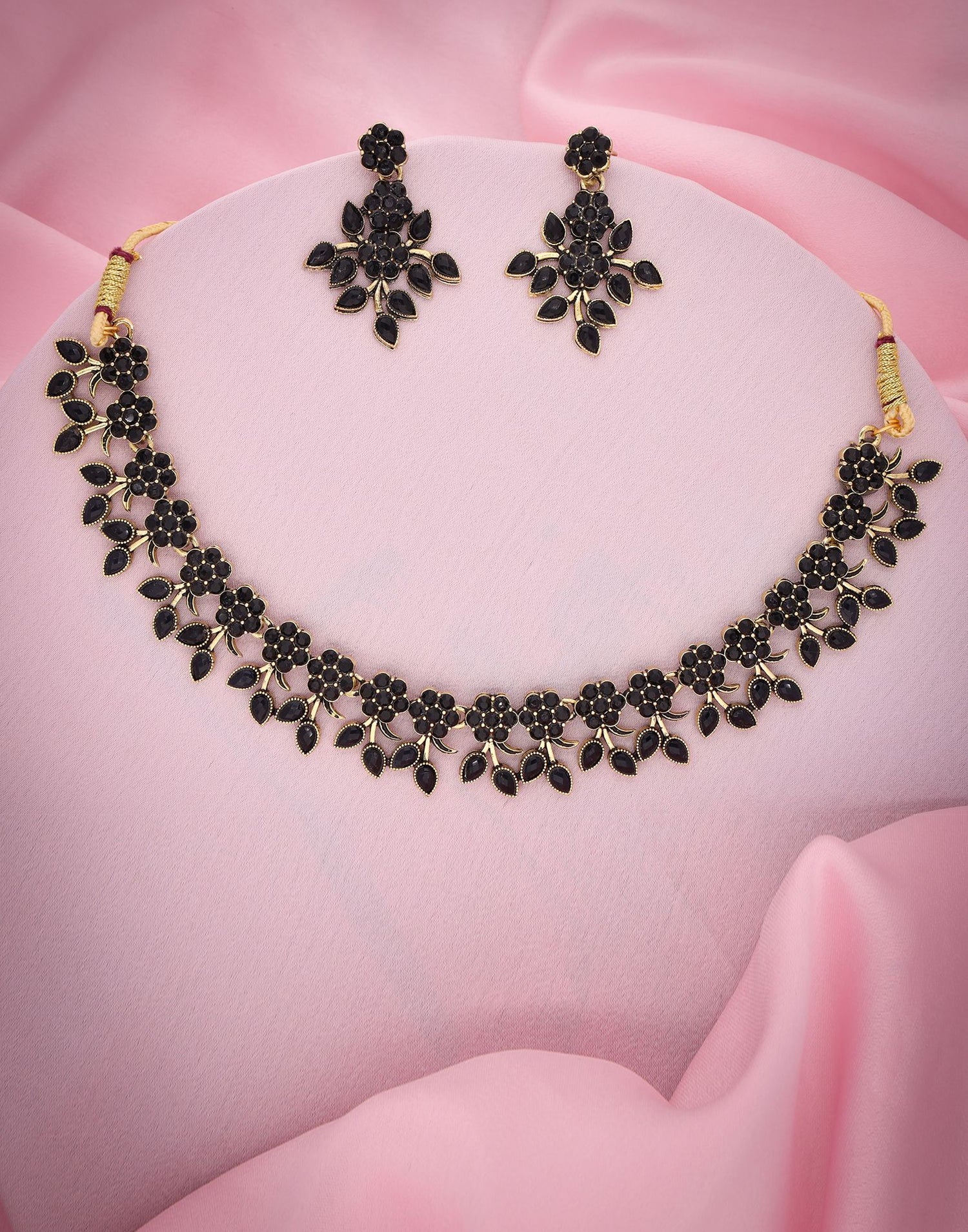 Black Gold Choker Necklace Set With Dangle Earring