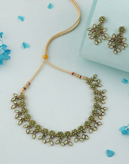 Green Gold Choker Necklace Set With Dangle Earring