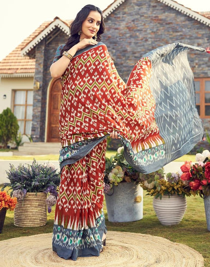 Ready to Wear Rust Cotton Printed Saree