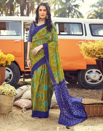 Ready to Wear Parrot Green Cotton Printed Saree