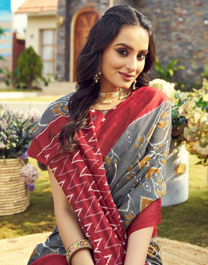 Ready to Wear Grey &amp; Multicoloured Cotton Printed Saree