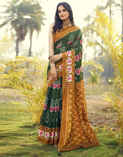 Ready to Wear Dark Green Cotton Printed Saree