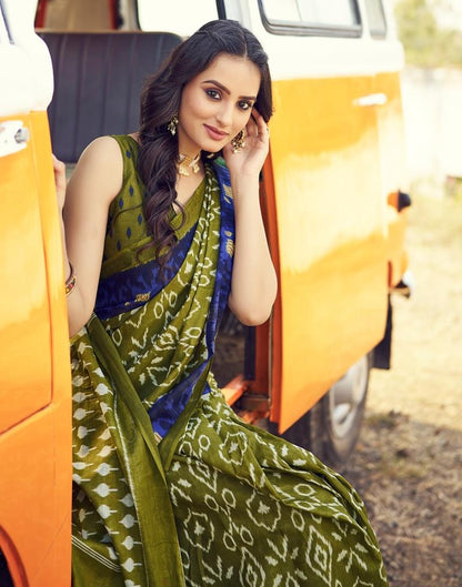 Ready to Wear Olive Green Cotton Printed Saree