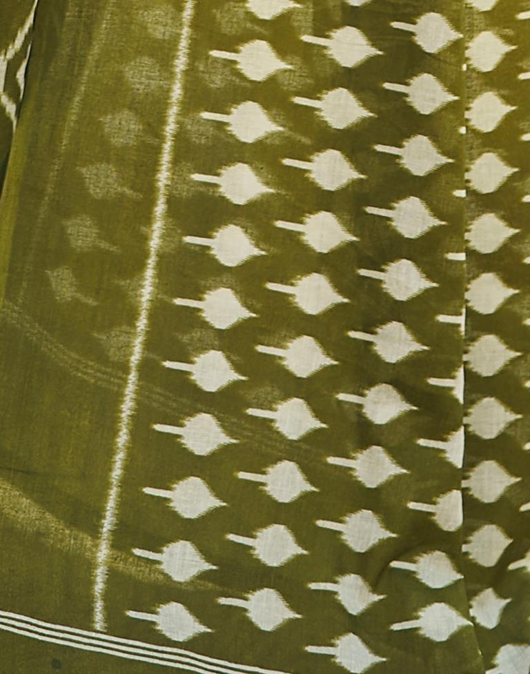 Ready to Wear Olive Green Cotton Printed Saree