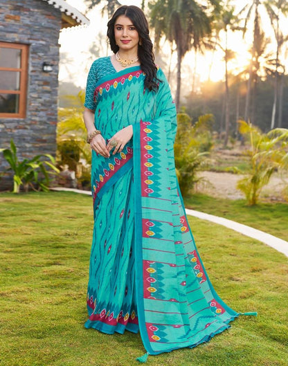 Ready to Wear Blue Cotton Printed Saree