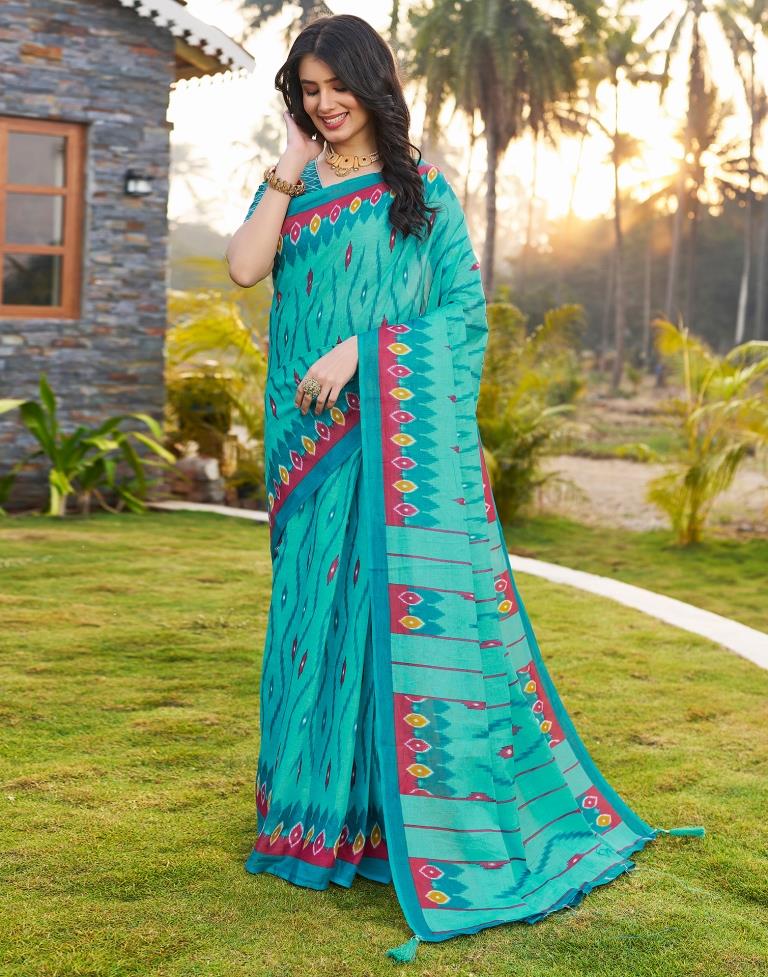 Ready to Wear Blue Cotton Printed Saree