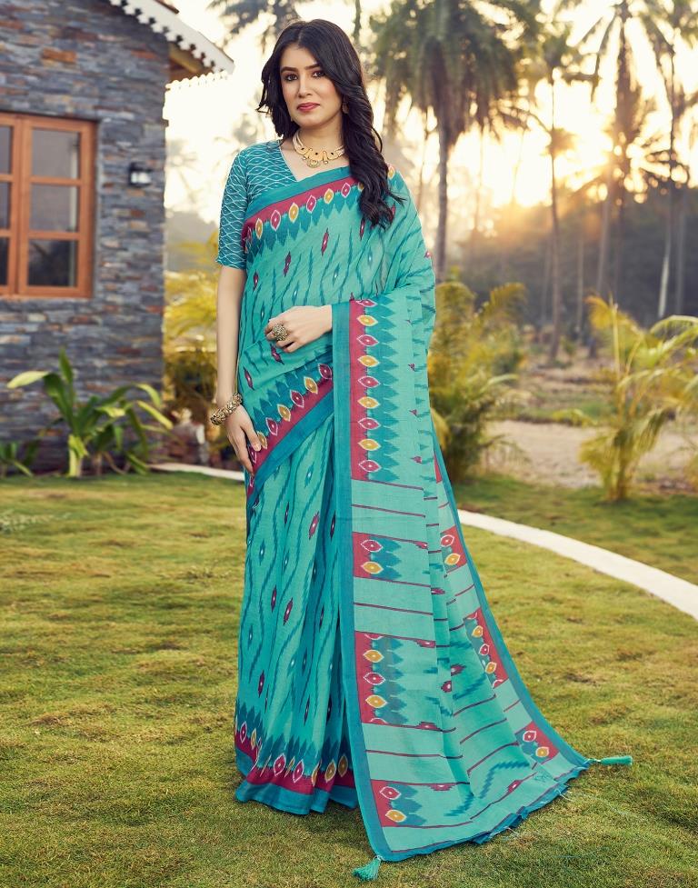 Ready to Wear Blue Cotton Printed Saree