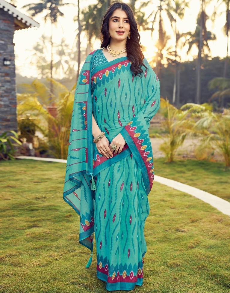 Ready to Wear Blue Cotton Printed Saree