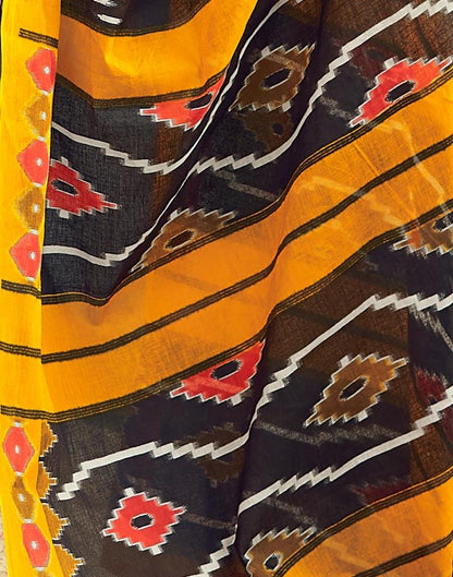 Ready to Wear Black &amp; Yellow Cotton Printed Saree