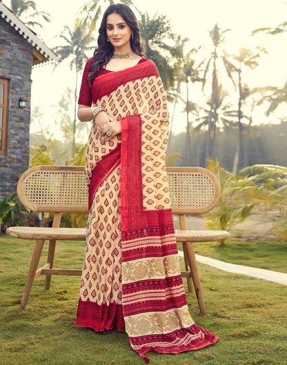 Ready to Wear Beige Cotton Printed Saree