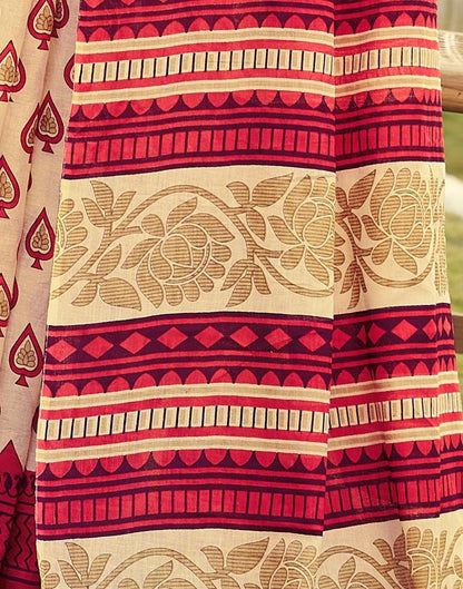 Ready to Wear Beige Cotton Printed Saree