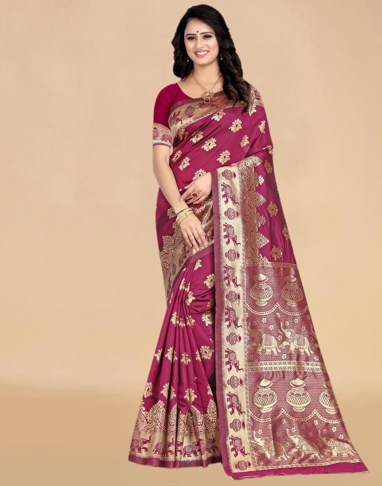 Wine Banarasi Silk Saree