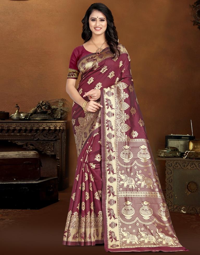 Maroon Jacquard Banarasi Silk Saree