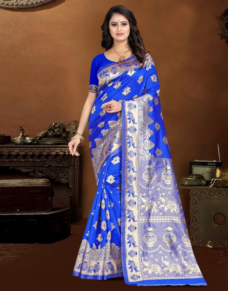 Blue Jacquard Banarasi Silk Saree