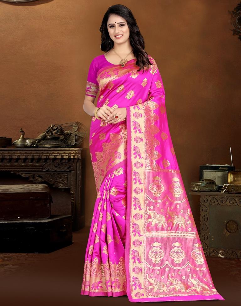 Pink Jacquard Banarasi Silk Saree