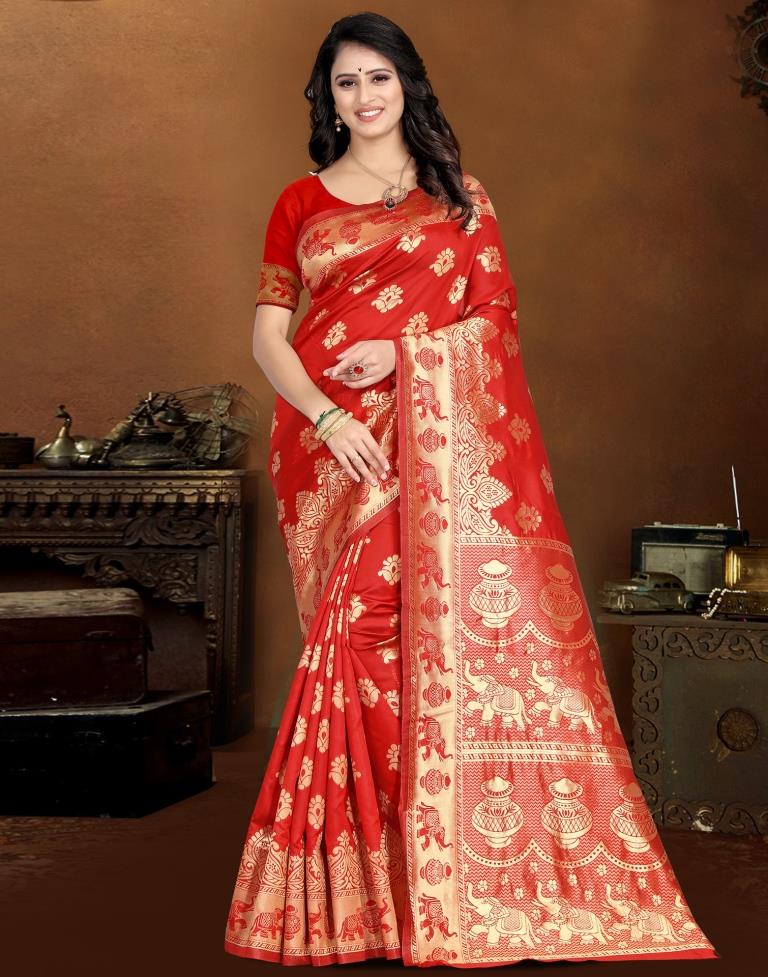 Red Jacquard Banarasi Silk Saree