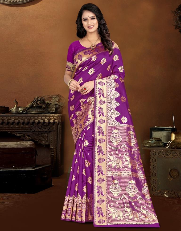 Purple Jacquard Banarasi Silk Saree