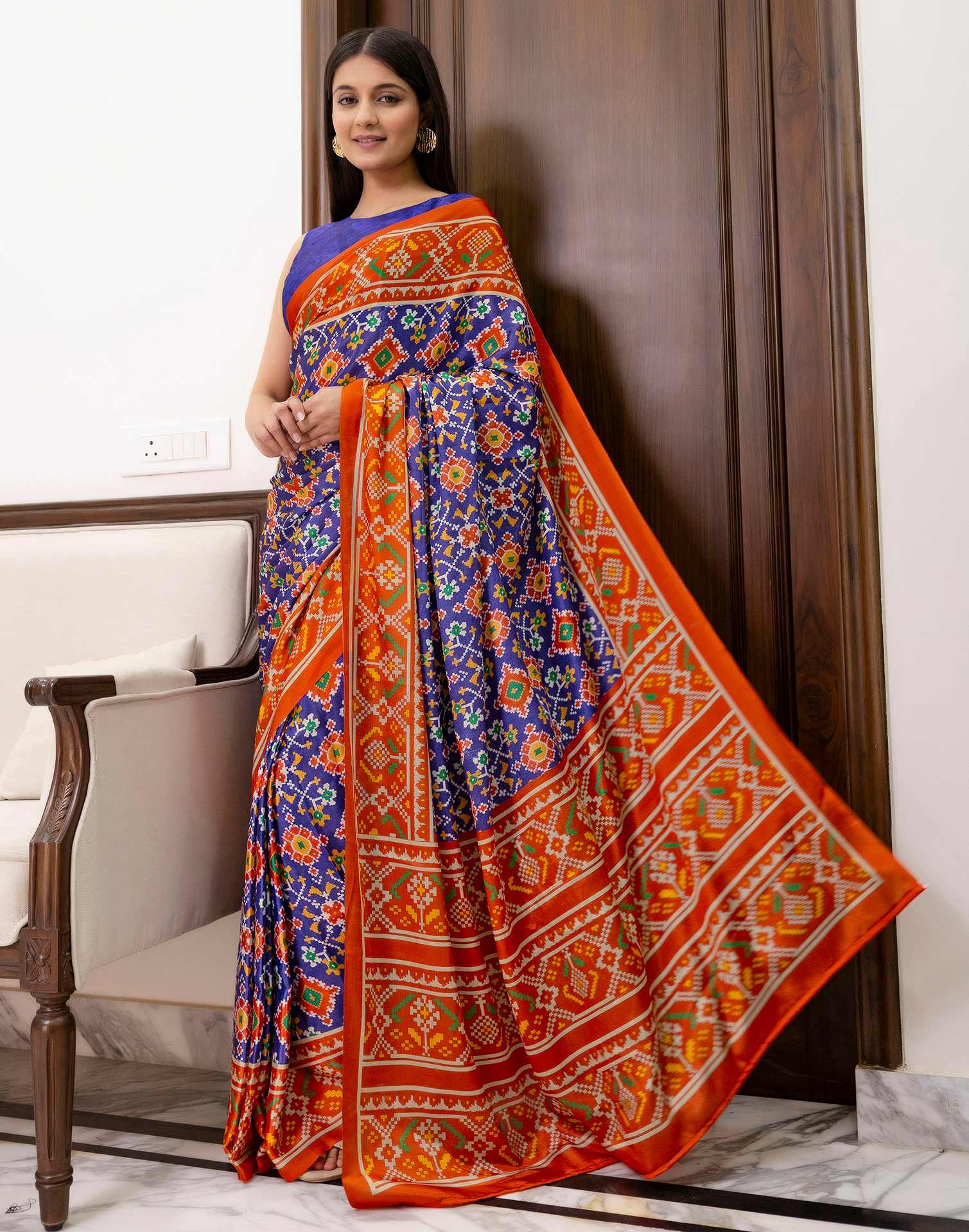 Ready To Wear Violet Chinnon Printed Saree
