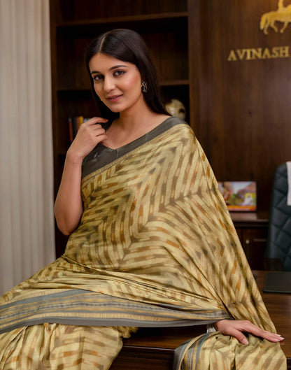 Ready To Wear Olive Green Chinnon Printed Saree