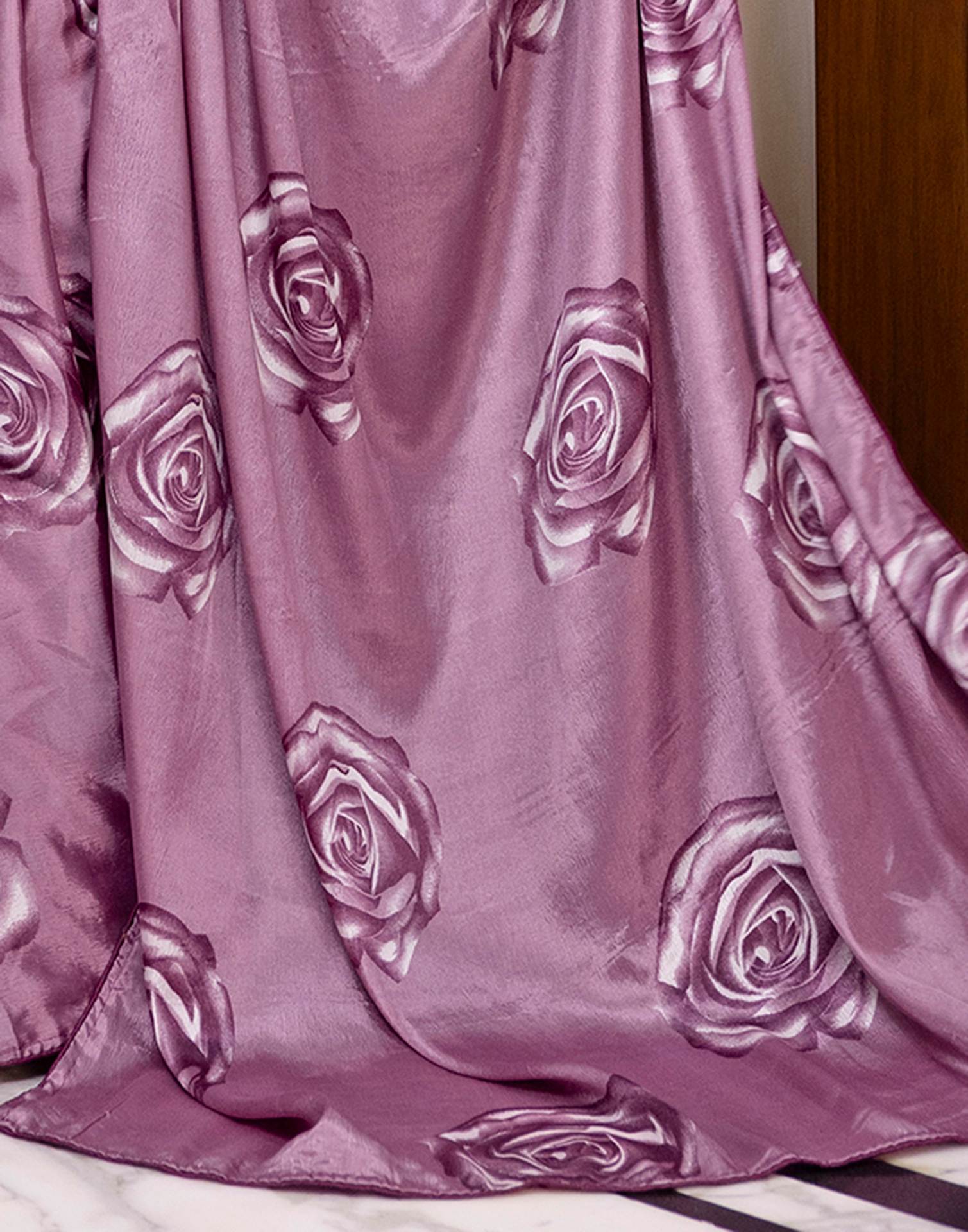 Ready To Wear Mauve Chinnon Floral Printed Saree