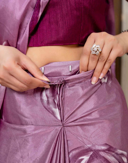 Ready To Wear Mauve Chinnon Floral Printed Saree