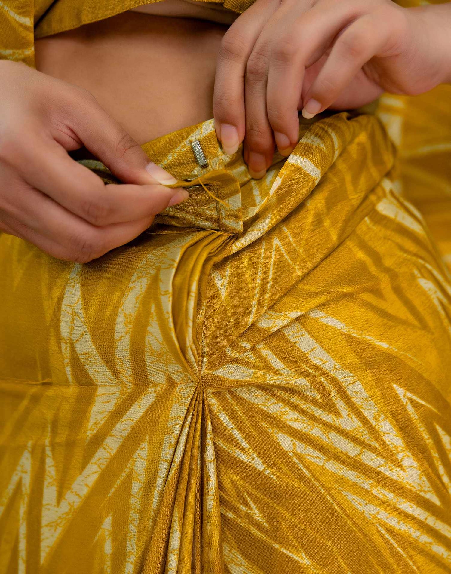 Ready To Wear Brown Yellow Chinnon Printed Saree