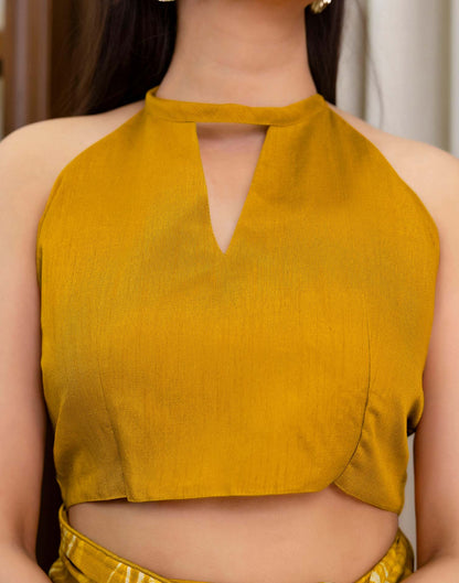 Ready To Wear Brown Yellow Chinnon Printed Saree