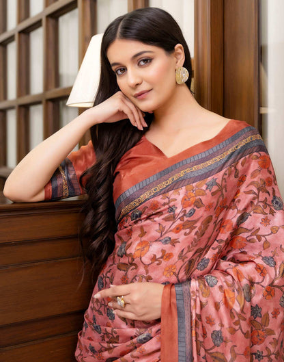 Ready To Wear Peach Chinnon Printed Saree