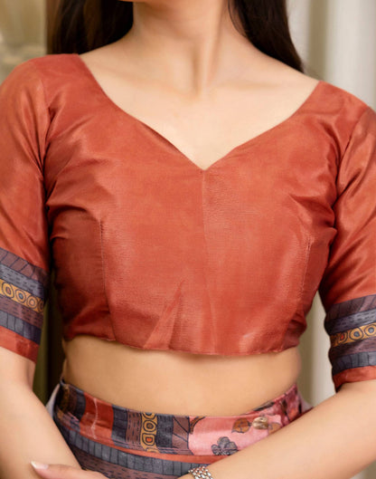 Ready To Wear Peach Chinnon Printed Saree