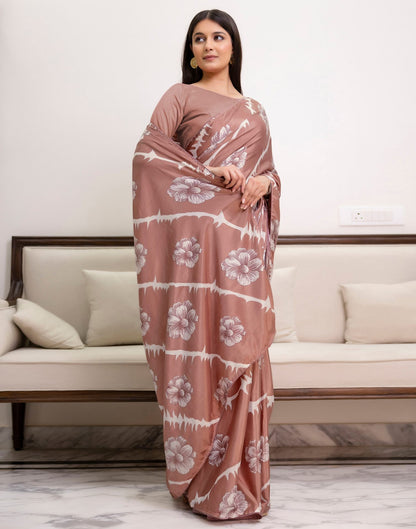 Ready To Wear Dusty Rose Pink Chinnon Floral Printed Saree