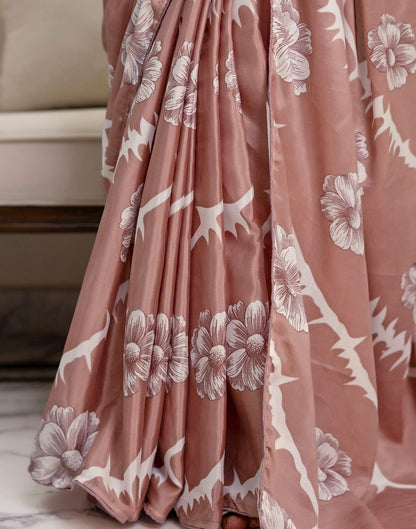 Ready To Wear Dusty Rose Pink Chinnon Floral Printed Saree