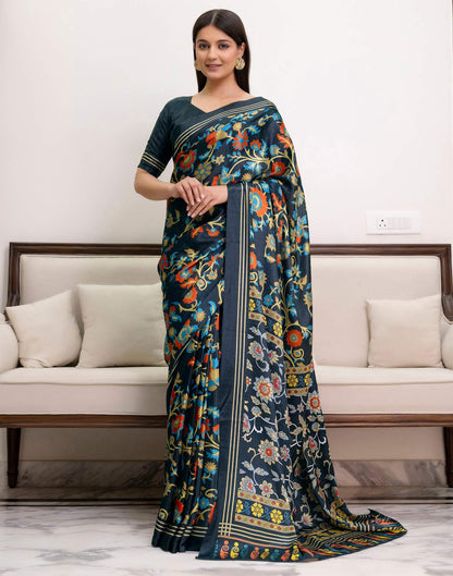 Ready To Wear Dark Grey Chinnon Printed Saree