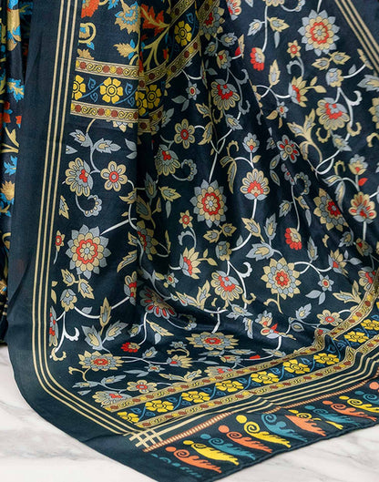 Ready To Wear Dark Grey Chinnon Printed Saree