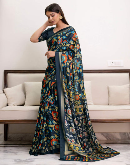Ready To Wear Dark Grey Chinnon Printed Saree