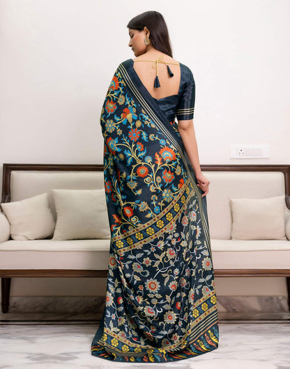 Ready To Wear Dark Grey Chinnon Printed Saree