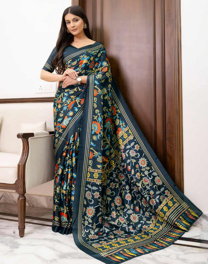 Ready To Wear Dark Grey Chinnon Printed Saree