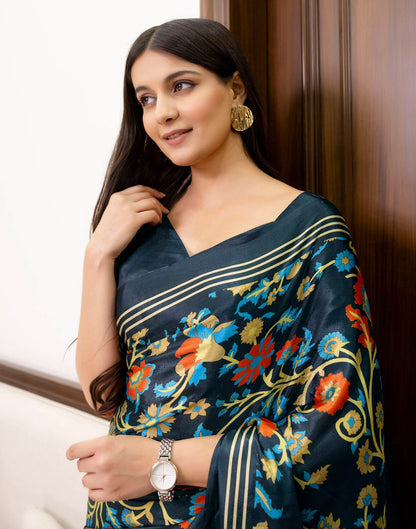 Ready To Wear Dark Grey Chinnon Printed Saree