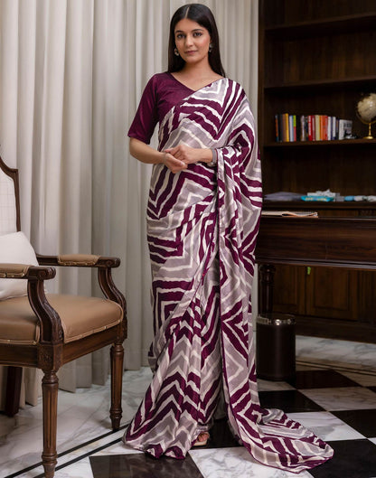 Ready To Wear Purple Chinnon Printed Saree
