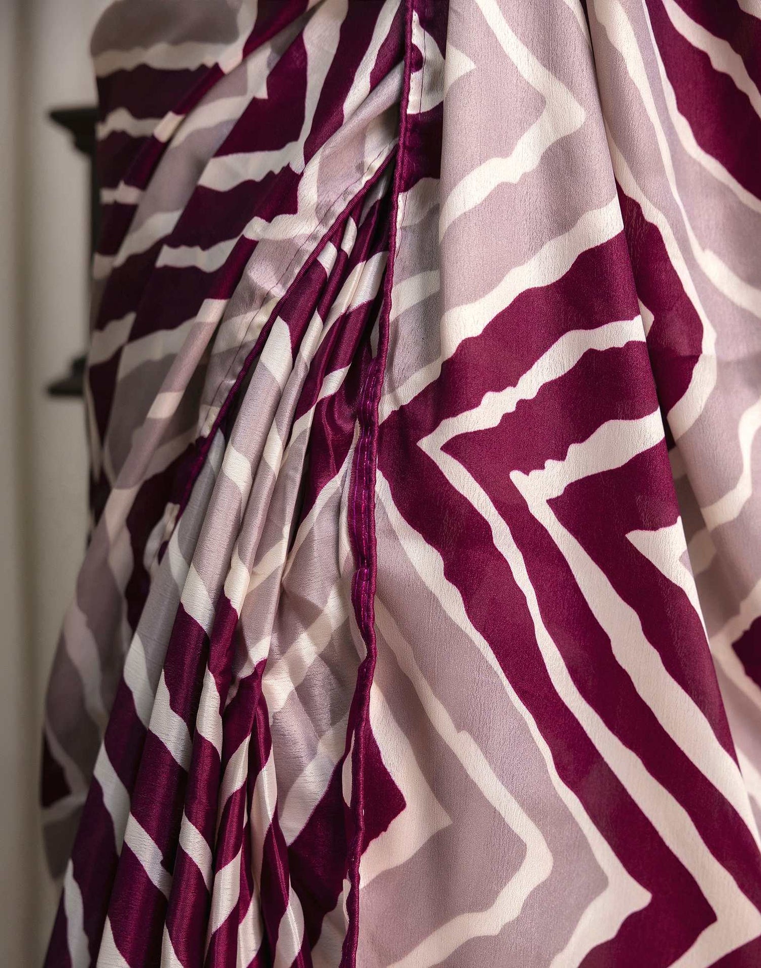 Ready To Wear Purple Chinnon Printed Saree