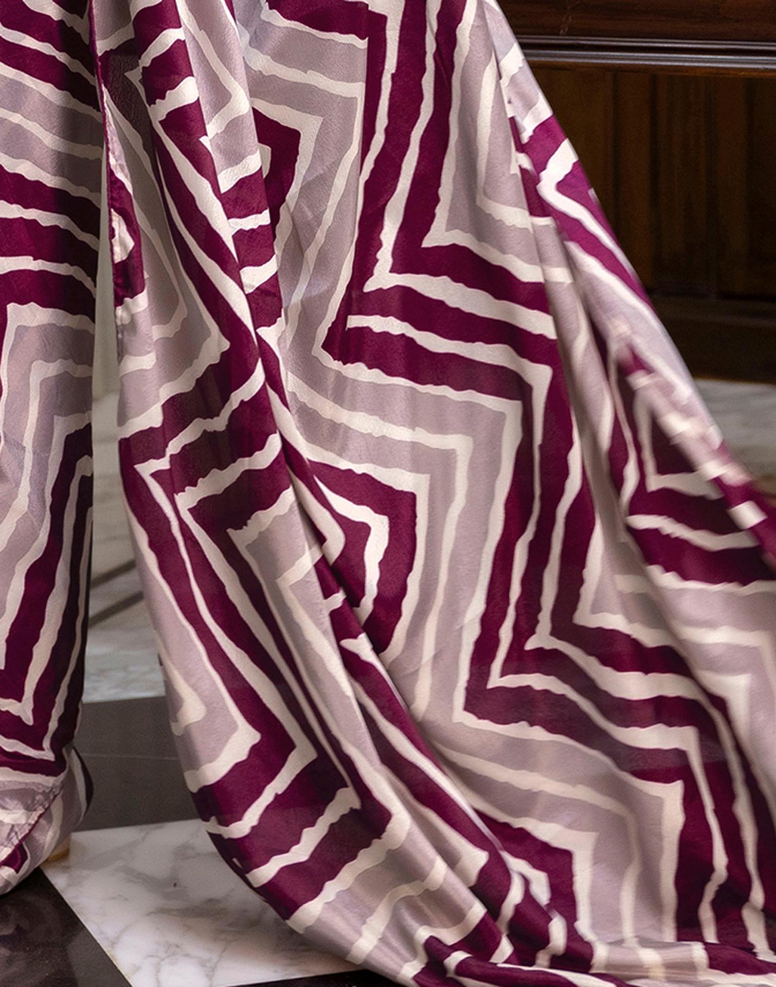 Ready To Wear Purple Chinnon Printed Saree