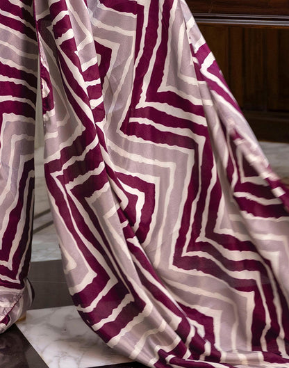 Ready To Wear Purple Chinnon Printed Saree