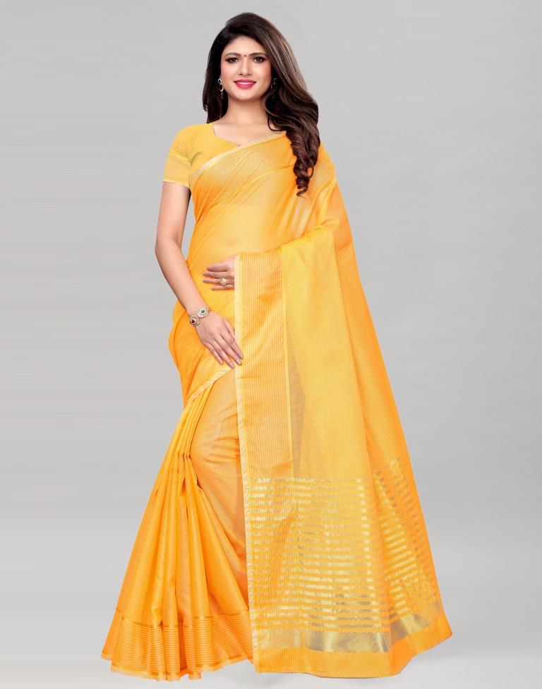 Yellow Coloured Poly Silk Zari Woven Casual Saree | Sudathi