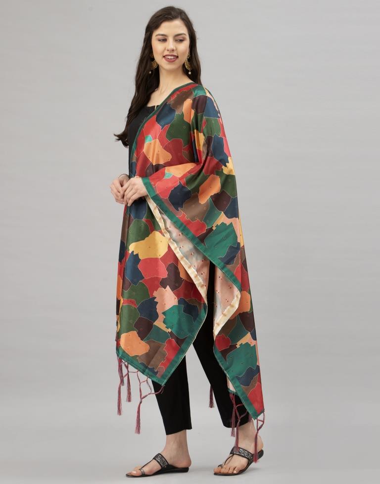 Stylish Multi Coloured Poly Silk Digital Printed Dupatta | Sudathi