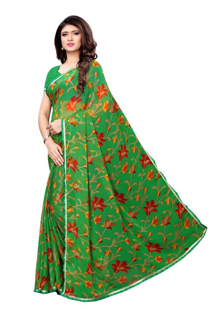 Green Coloured Chiffon Printed Casual saree | Sudathi