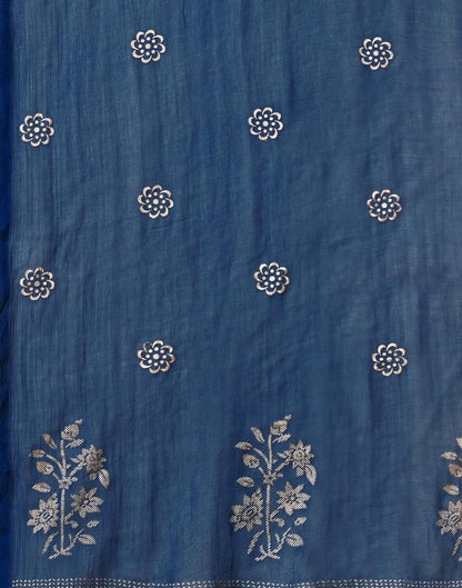 Dark Blue Plain Rayon A-Line Kurta With Pant And Dupatta