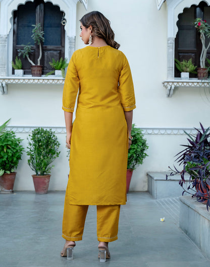 Turmeric Yellow Silk Sequence Straight Kurta Set With Dupatta