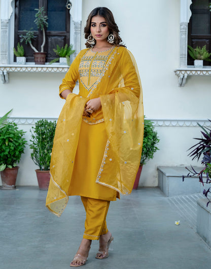 Turmeric Yellow Silk Sequence Straight Kurta Set With Dupatta